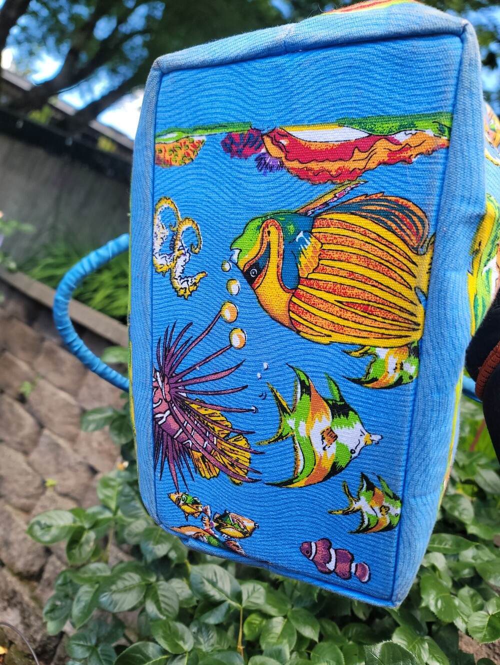 Vintage 90s Ann Ormsby Quasby Beach Elements Tropical Fish Beaded Tote Bag Y2K - Picture 6 of 17